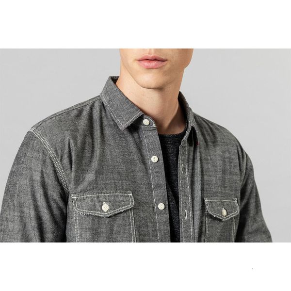 

2021 spring new men 100% cotton grey stitching check pockets casual shirts brand clothing 190441 u6pg, White