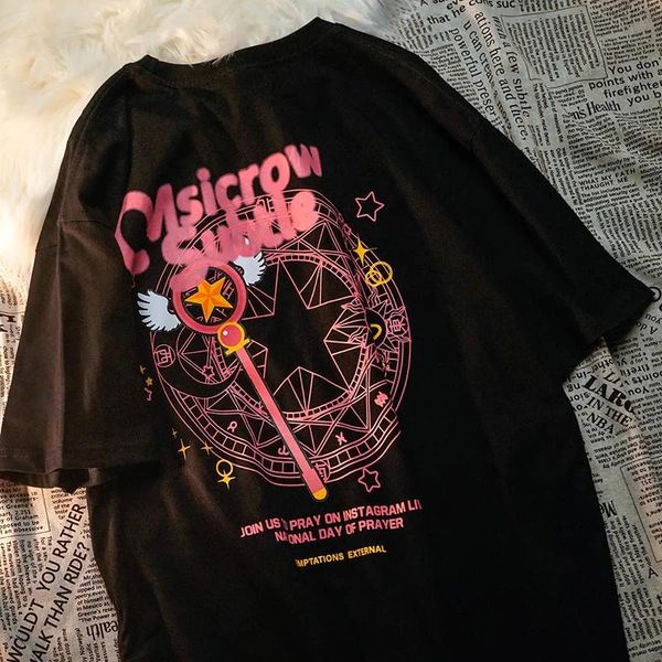 

women's t-shirt cotton casual vintage printing cartoon summer tshirt two-dimensional women clothes loose o neck korean short-sleeved, White