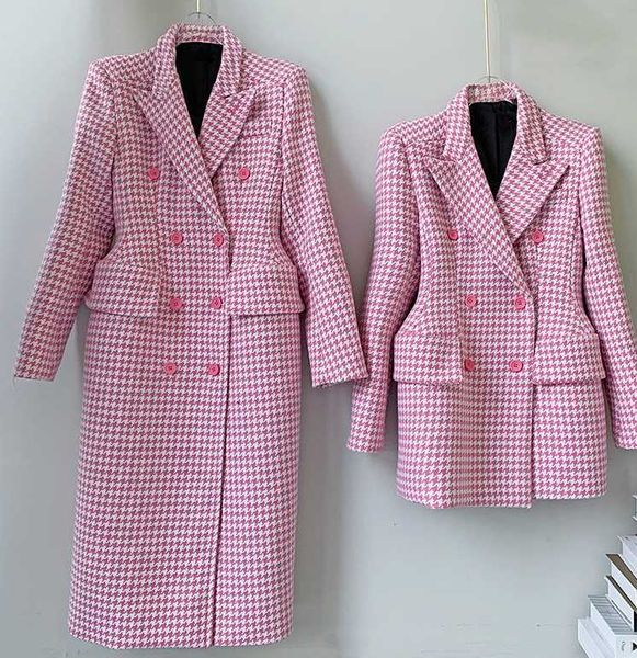 

women's jackets 2021 fall / winter suit color slim long short pink houndstooth wool coat overcoat o20, Black;brown