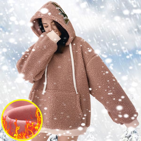 

2021 new sweet solid fleece hoodie double thick pullovers sweatshirt winter women campus casual warm sweatshirts 6p6g, Black