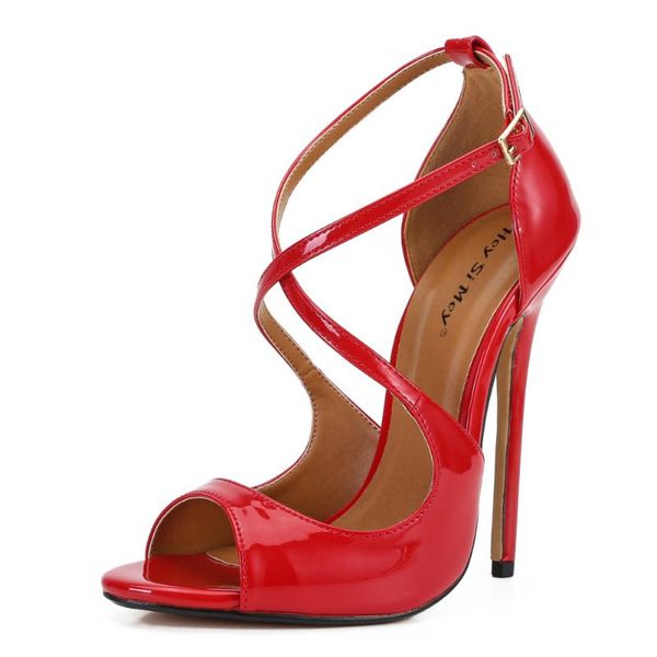 

sandals cross-string appeal fine 14 cm large size super high-heeled shoes, Black