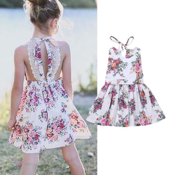 

girl's dresses baby girls sleeveless tie up flower print round neck patchwork toddler summer princess cotton dress skin-friendly / comf, Red;yellow