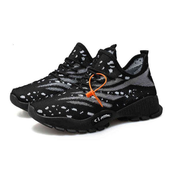 

autumn men's sports shoes flying woven breathable casual running student lace up trendy, Black