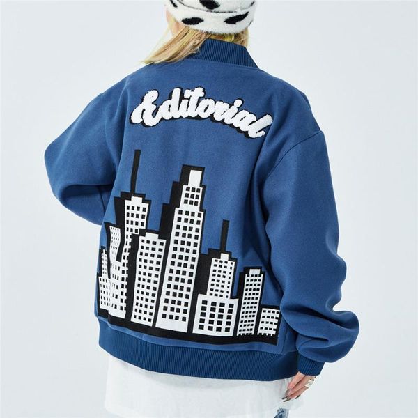 

men's jackets men women varsity baseball jacket embroidery city silhouette single breasted streetwear harajuku autumn cotton coat cloth, Black;brown