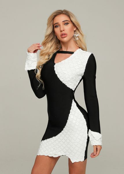 

black celebrity long sleeve rayon bandage elegant party dress 3qc0, White