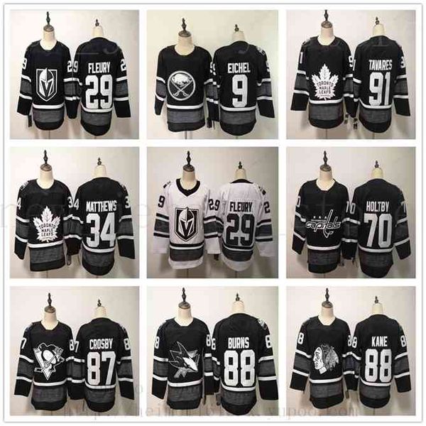 

96 2019 all-star hockey 91 tavares 88 brent burns 87 sidney crosby 70 braden holtby 88 patrick kane marc-andre fleury matthews mcdavid jerse, Black
