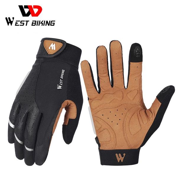 

cycling gloves west biking winter for men shockproof bike outdoor sports hiking touchscreen full finger bicycle, Black