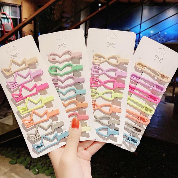 

7pcs/set new girls cute colorful crown heart geometric alloy hairpins sweet hair clip headband barrette fashion hair accessories, Slivery;white