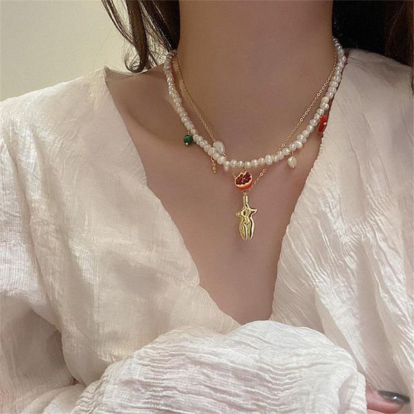 

chains freshwater pearl color crystal fruit necklace south korea fashion simple temperament collarbone chain women jewelry accessories, Silver