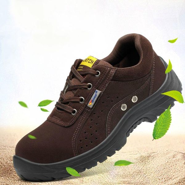 

boots men's leisure large size breathable steel toe caps work safety shoes summer cow suede leather security worker seguridad, Black