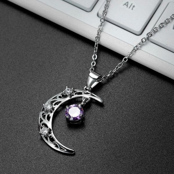 

pendant necklaces pattern fashion necklace women violet zircon jewelry bridesmaid gifts moon wholesale, Silver