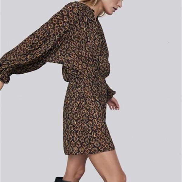 

winter autumn and za2021ra women's the wear same new fashionable light mature style long sleeve printed casual dress, Black;gray