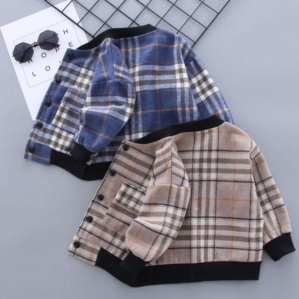 

jackets boys and girls jacket spring autumn foreign style 2021 children's leisure fashion baseball suit plaid wear, Blue;gray