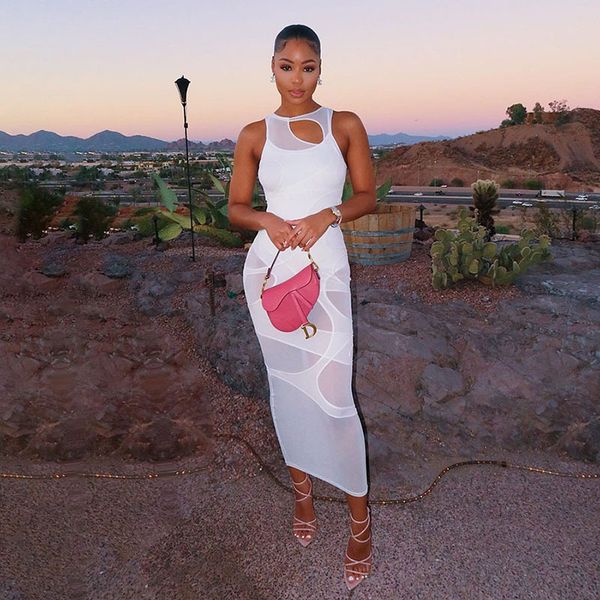 

hollow out fake two piece bodycon bandage dress party club wear white trendy maxi dresses for women d96-ci21, Black;gray