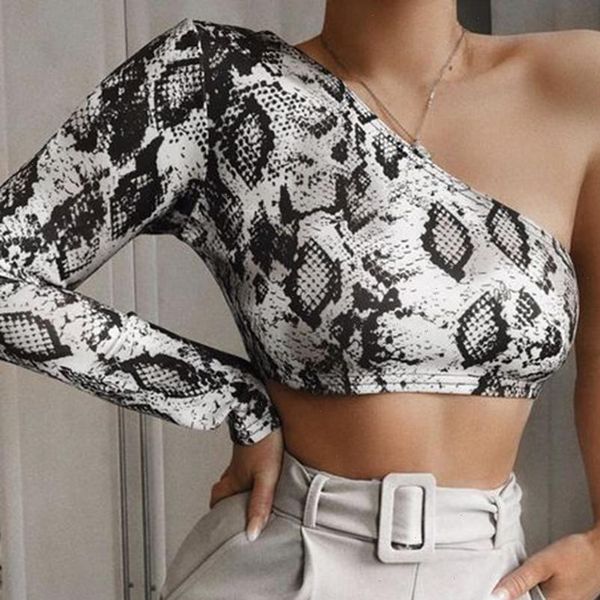 

tank 2021 new fashion women one shoulder crop push up snake print clothes ladies clubwear clothing, White