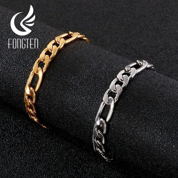 

fongten wholesale cuban round chain bracelet stainless steel mens armband gothic accessories, Black
