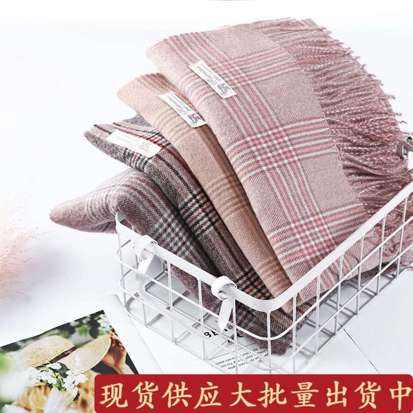 

autumn winter women's plaid scarf yang mi same cashmere imitation japanese and korean thousand bird case thickened shawl, Blue;black