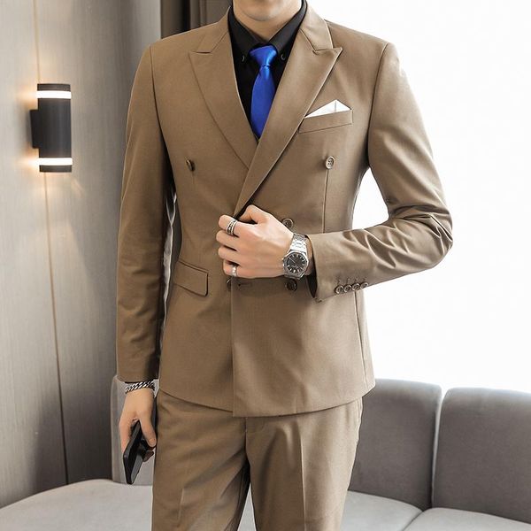 

men's suits & blazers three pieces suit double breasted solid business formal wedding classical clothing dress slim fit tuxedo vest jac, White;black