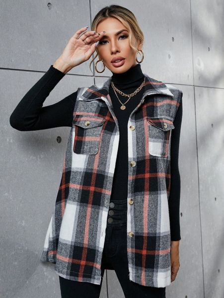 

plaid print sleeveless blouse b3sy#, White