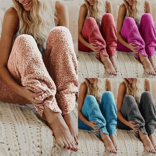 

women's pants & capris women plush mink cashmere trousers temperament wide leg knitted thin waist thickened plus size, Black;white