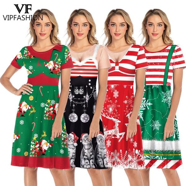 

party dresses vip fashion women casual dress elk snowflake santa print ugly christmas short sleeves, White;black