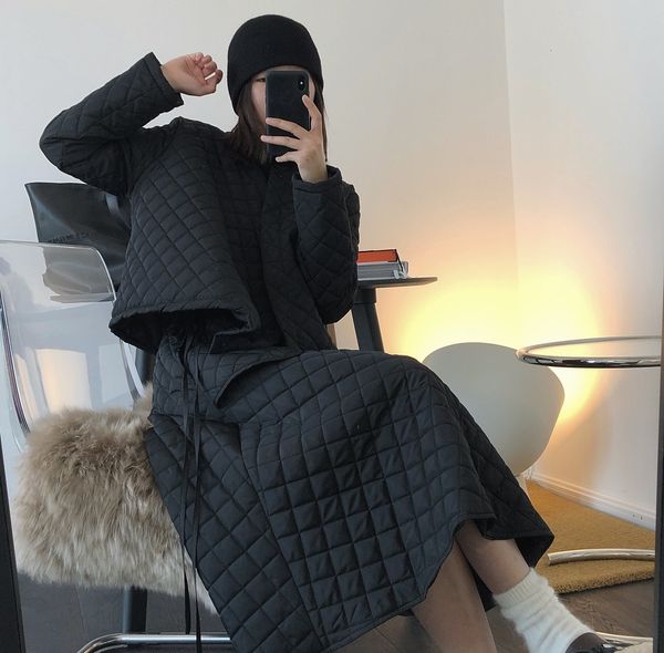 

2021 winter new rhomboid oblique placket short cotton warm all-match jacket women my3r, Black