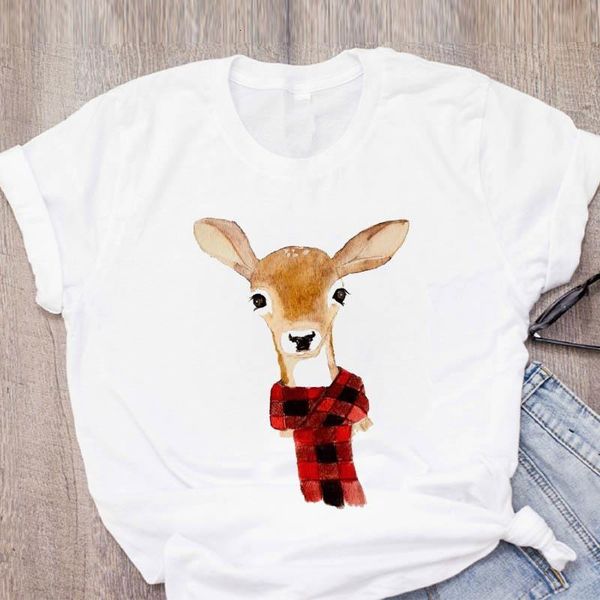

women graphic deer animal plaid funny cute lovely clothes merry christmas print lady tees clothing female t shirt t-shirt, White