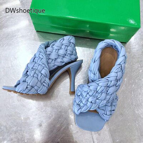 

new woven women sandals square toe fashion women high heels, Black