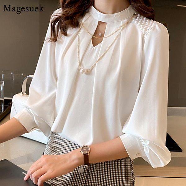 

women's blouses & shirts fashion korean lace satin shirt women long sleeve white blouse elegant loose autumn office lady 13208