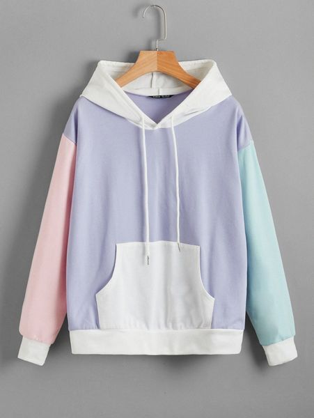 

drop shoulder color block drawstring hoodie y54h#, White;black