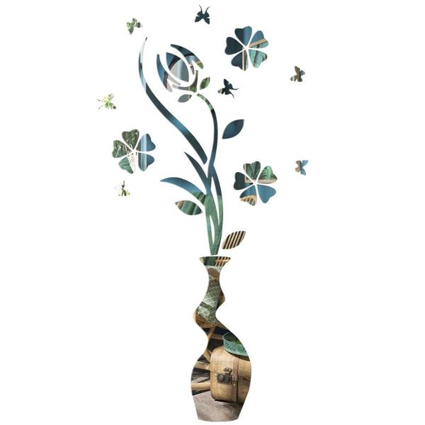 

wall clocks vorcool 3d acrylic sticker flower and vase mirror eco-friendly decals for bedroom living room bathroom decorat