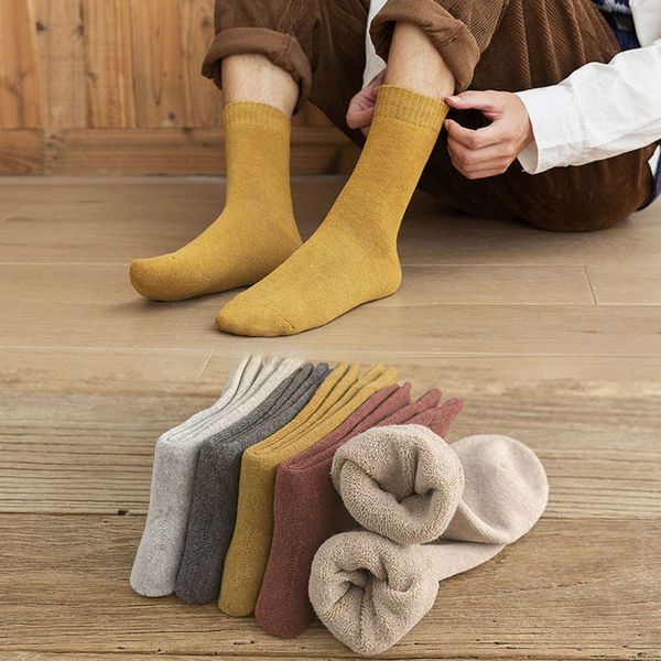 

tea pure color terry socks, warm and fashionable men's socks in winter, Black