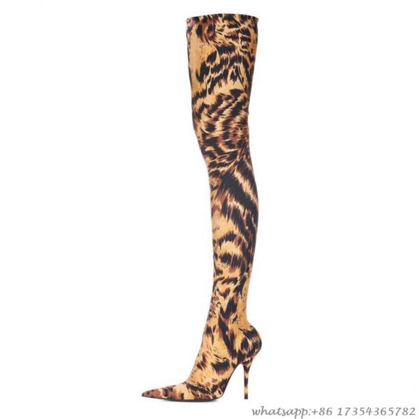 

boots leopard print fashion stretch boots plus size pointed toe stiletto over the knee super high heel women winter thigh 9b79, Black