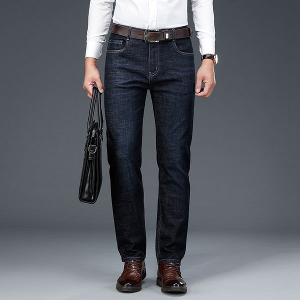

2021 new fashion vintage men jeans black blue autumn newly casual business denim long pants straight fit elastic smart suit trousers ma 0jkw