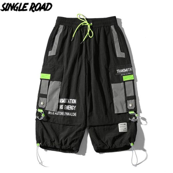 

men's pants singleroad mens cargo men 2021 side pockets patchwork joggers hip hop japanese streetwear cropped trousers baggy, Black