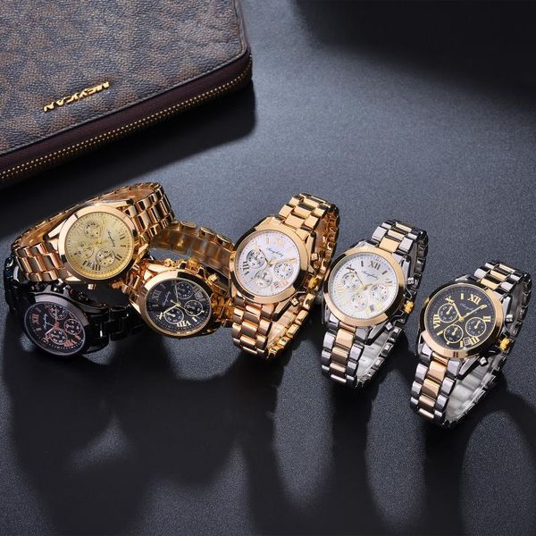 

wristwatches stainless steel women watch luxury fashion round shape quartz folding strap ladies buckle wrist watches, Slivery;brown