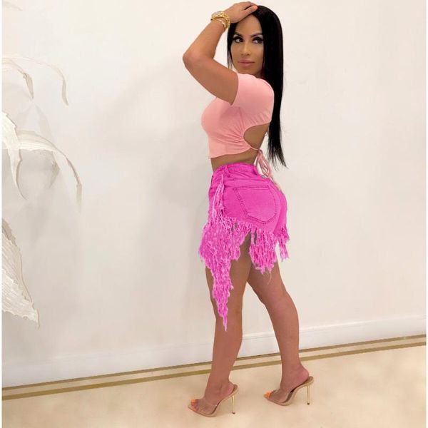 

women's jeans high waist slim denim shorts plus size woman tassel tight five point washed female summer butterfly, Blue