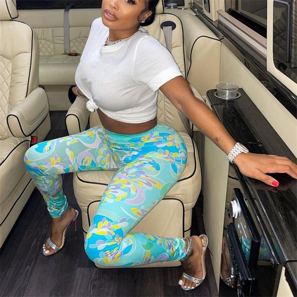 

women's leggings tie dyeing print colorful pants 2021 fashion women high waist bodycon slim party pencil trousers, Black