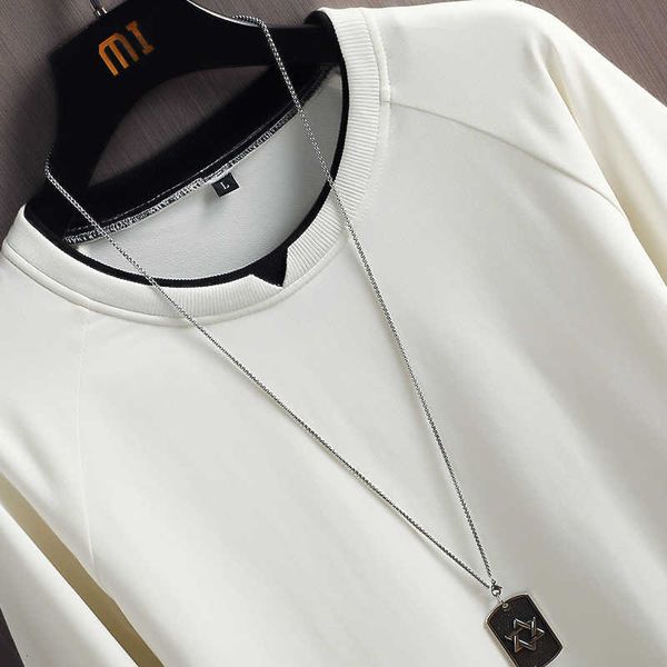 

2021 sweater round neck pullover t-shirt casual loose xinjiang cotton clothes trend solid color men's long sleeves, Black