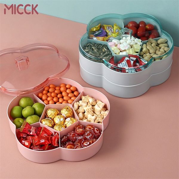 Micck Creative Flower Petal Fruit Plate Candy Stative Box закуска конфеты коробка двойной палубы корзина свадебные украшения Организатор 210315