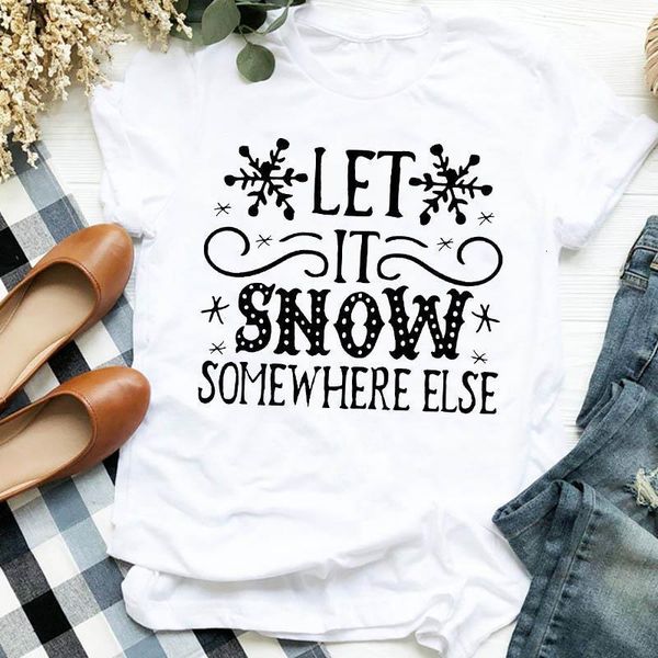 

women lady letter snowflake 90s new year autumn winter merry christmas tshirt female graphic clothes shirt t tee t-shirt, White