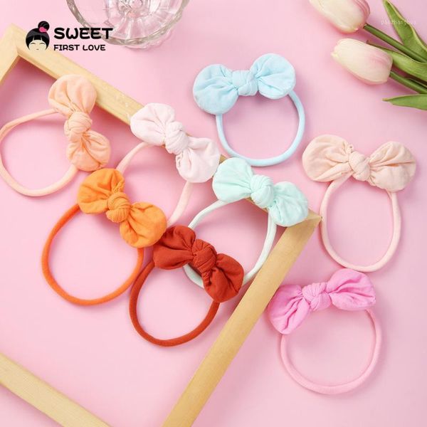 

hair accessories 34 colors baby bow nylon headbands solid bows for girls elastic head band kids hairband girl 20211, Slivery;white