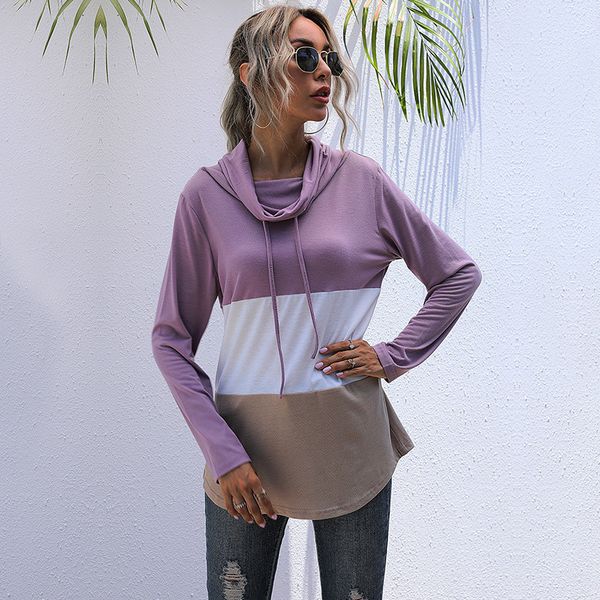 

2021 autumn winter pile collar casual patchwork color bottoming pullover sweatshirt for women new streetwear ca8f, Black