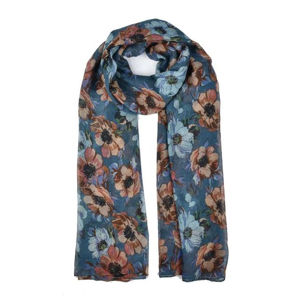 

scarves chiffon scarf women silk thin flower printed shawls and wraps foulard print hijab stoles wholesale/sf875, Blue;gray