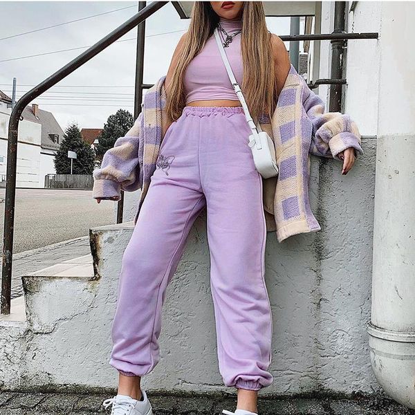 

women's joggers high waist trousers embroidery butterfly casual loose slimming wear casual sports bottoms female sweatpants, Black;white