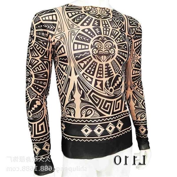 

new totem print 2021 large european size tattoo clothes long sleeve tattoo t-shirt