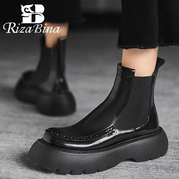 

boots rizabina fashion women genuine leather shoes ankle platform thick bottom short boot female footwear size 34-39, Black