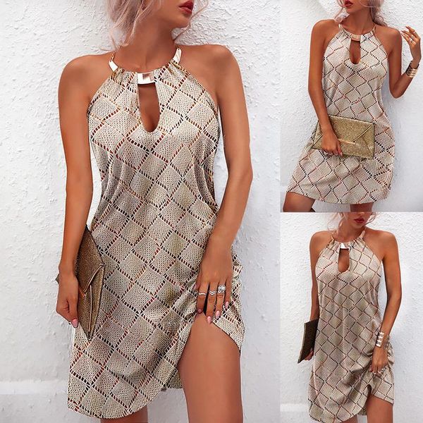 

women's swimwear printed metal neck sleeveless dress holiday traveling cool beach summer breathable quick dry, White;black