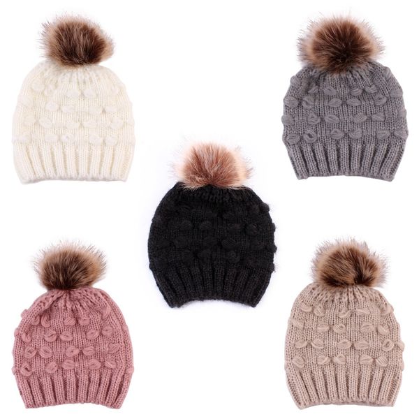 

girls cute boy toddler kids baby hats warm crochet knit hat 2021 brand beanie fur cap children caps winter m1, Yellow