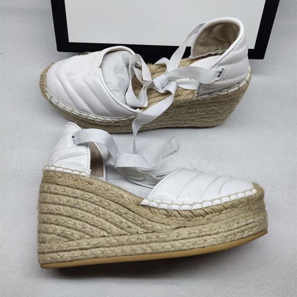 

ankle sandals strap black white grosgrain lace up calfskin real leather platform espadrilles women wedge shoes size 35 to 41 tradingbear